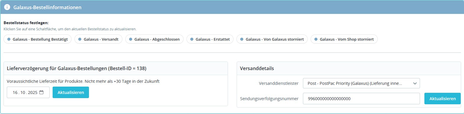Galaxus Bestellung in PrestaShop bearbeiten